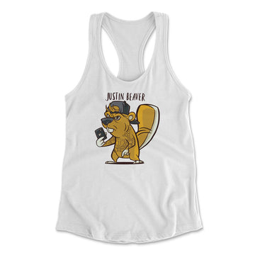 Justin Beaver Womens Racerback Tank in White color